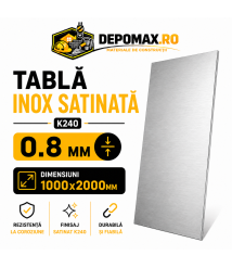 Tabla inox satinata K240 AISI 304/304L, 0.8 x 1000 x 2000 mm, 2 mp Tabla inox satinata K240 AISI 304/304L, 0.8 x 1000 x 2000 mm, 2 mp